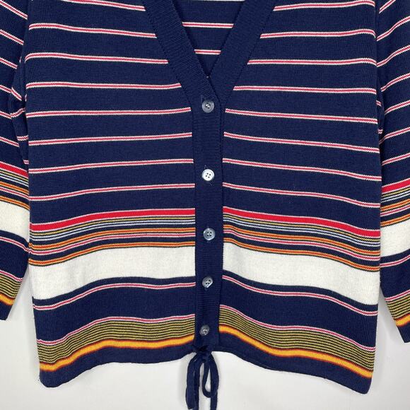 VTG VAMP by Koret size M Knit SWEATER V-Neck Button up 3/4 Sleeves Striped BLUE - Picture 4 of 16